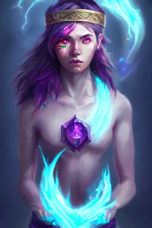 Image similar to a human elemental sorcerer, mountainous setting, colorful magic effects, white skin, portrait, young female, sharp focus, digital art, concept art, trending on artstation, dynamic lighting, by emylie boivin