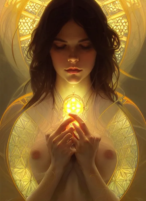 Image similar to symmetry!! portrait of water, glowing lights!! intricate elegant, highly detailed, digital painting, artstation, concept art, smooth, sharp focus, illustration, art by artgerm and greg rutkowski and alphonse mucha