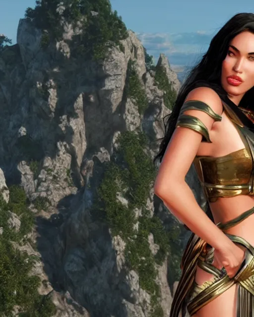 Prompt: megan fox as a Greek goddess in the sky, unreal engine 5