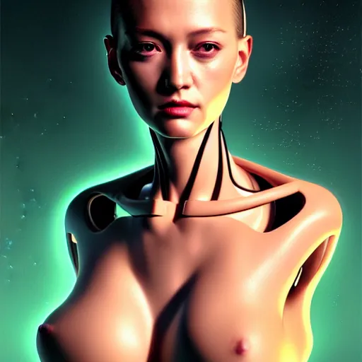 Image similar to an extremely detailed digital painting of a highly complex humanoid android woman with intricate exposed cybernetic modifications, art by ilya kuvshinov, trending on cgsociety, computer art, ilya kuvshinov, artstation hd, artstation hq, photo realistic, hyperrealism, soft light, cinematography photo, ray tracing, unreal engine 5, 8 k, medium shot