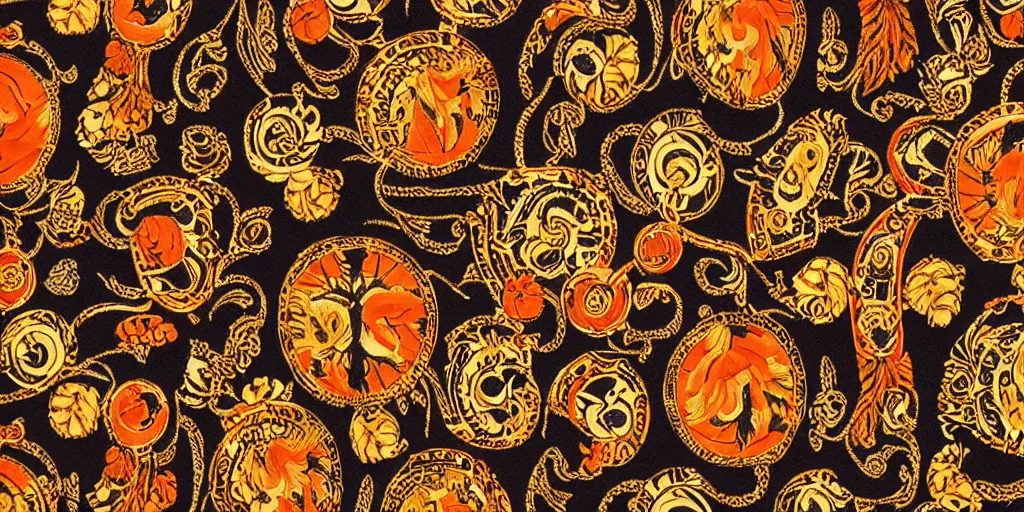Image similar to versace gucci textile print detailed intricate orange gold black native american navajo digital file high resolution