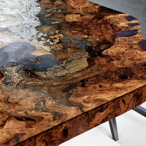 Cherry wood burl and epoxy table TSF - Far West Forest