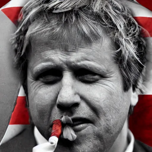 Image similar to medium shot photo of Boris Johnson smoking weed, 4k, ultra HD