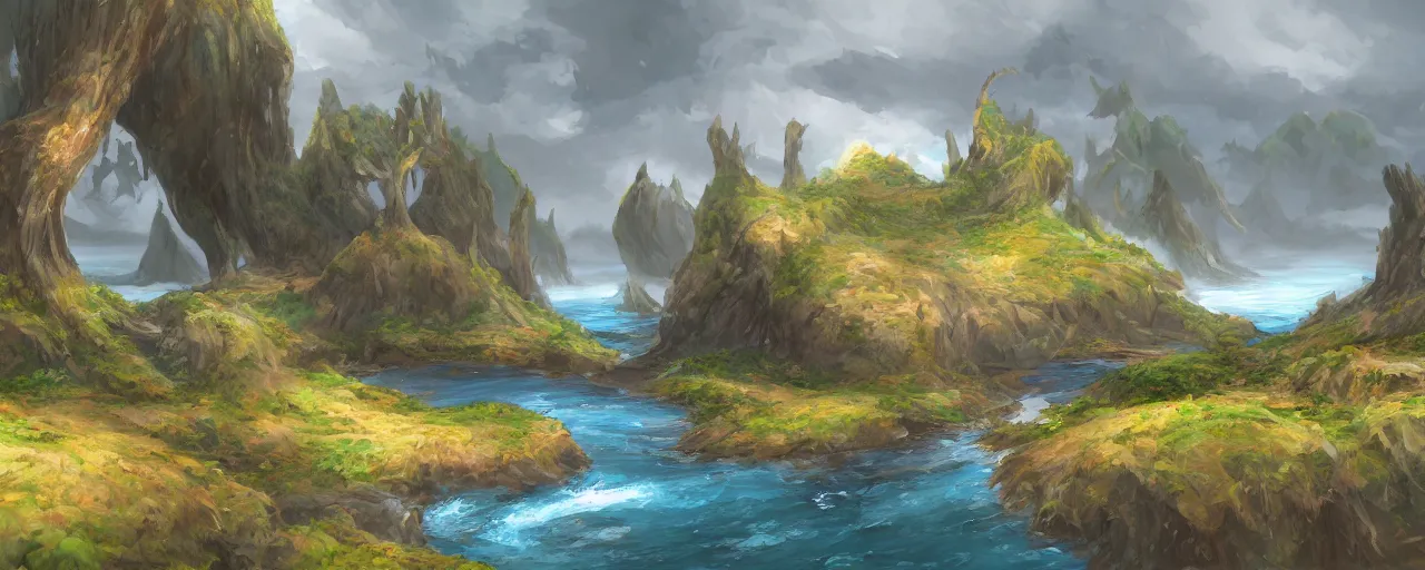 Prompt: the evermeet isles, digital painting,