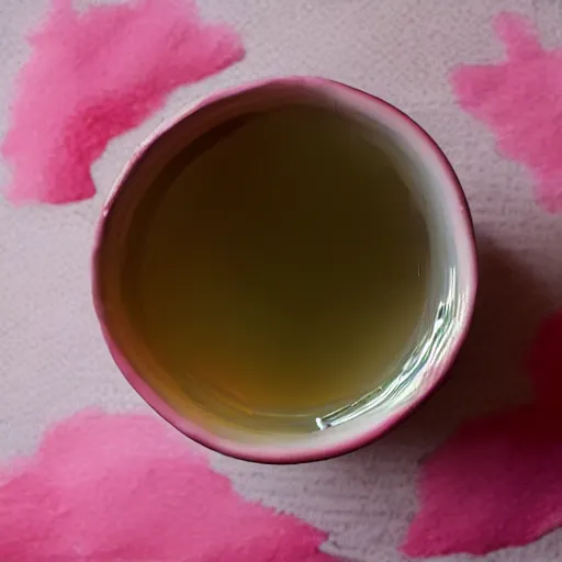 Image similar to water paint top view of a cup of sakura petals pink tea