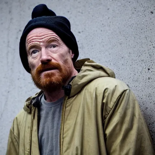 Image similar to Live Action Still of Bryan Cranston dressed as Jesse Pinkman wearing a beanie, real life, hyperrealistic, ultra realistic, realistic, highly detailed, epic, HD quality, 8k resolution, body and headshot, film still