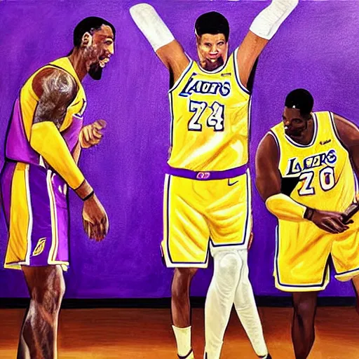 Prompt: the Los Angeles Lakers having the las supper painting, as photograph