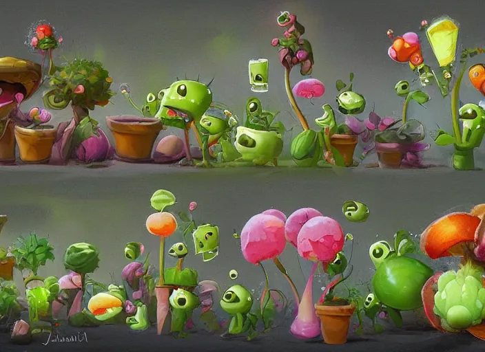 Image similar to concept art of cute candy plants for plants vs zombies game oil painting by Jama Jurabaev, extremely detailed, brush hard, artstation, for AAA game, high quality