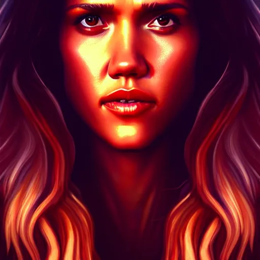 Image similar to beautiful digital painting jessica alba the thing 1 9 8 2 john carpenter with high detail, 8 k, stunning detail, photo by artgerm, greg rutkowski and alphonse mucha, unreal engine 5, 4 k uhd