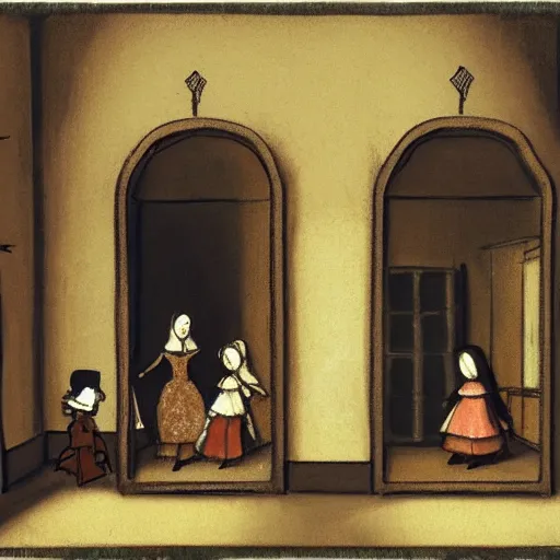 Image similar to las meninas with stick figures, flash animation