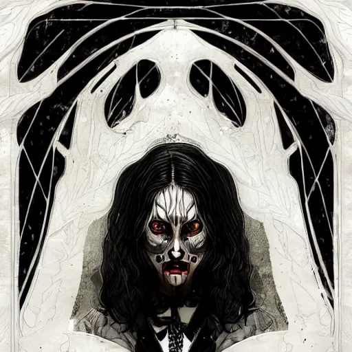 Image similar to symmetrical semi - realistic modern artnouveau mysterious creepy maniac portrait from layers of fear highly detailed sharp focus