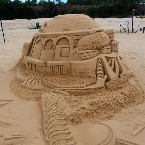 Prompt: a sand sculpture of someone building a sand sculpture