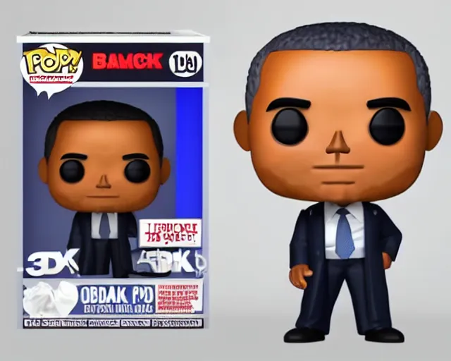 Image similar to full body 3d render of barack obama as a funko pop, packaging, studio lighting, white background, blender, trending on artstation, 8k, highly detailed