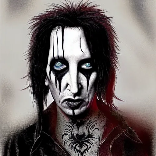 Image similar to A combination of Marilyn Manson's and Jonathan Davis's and Alice Cooper's faces as Aiden Caldwell character from Dying Light 2 Stay Human, western, D&D, fantasy, intricate, elegant, highly detailed, digital painting, artstation, concept art, matte, sharp focus, illustration, art by Artgerm and Greg Rutkowski and Alphonse Mucha