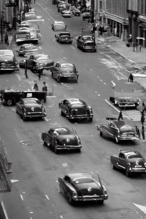 Prompt: a car chase in new york in the 5 0 s