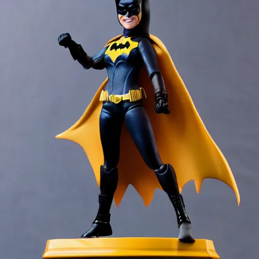 Prompt: high resolution photo of batgirl as an action figure on a pedestal posed in an action pose.