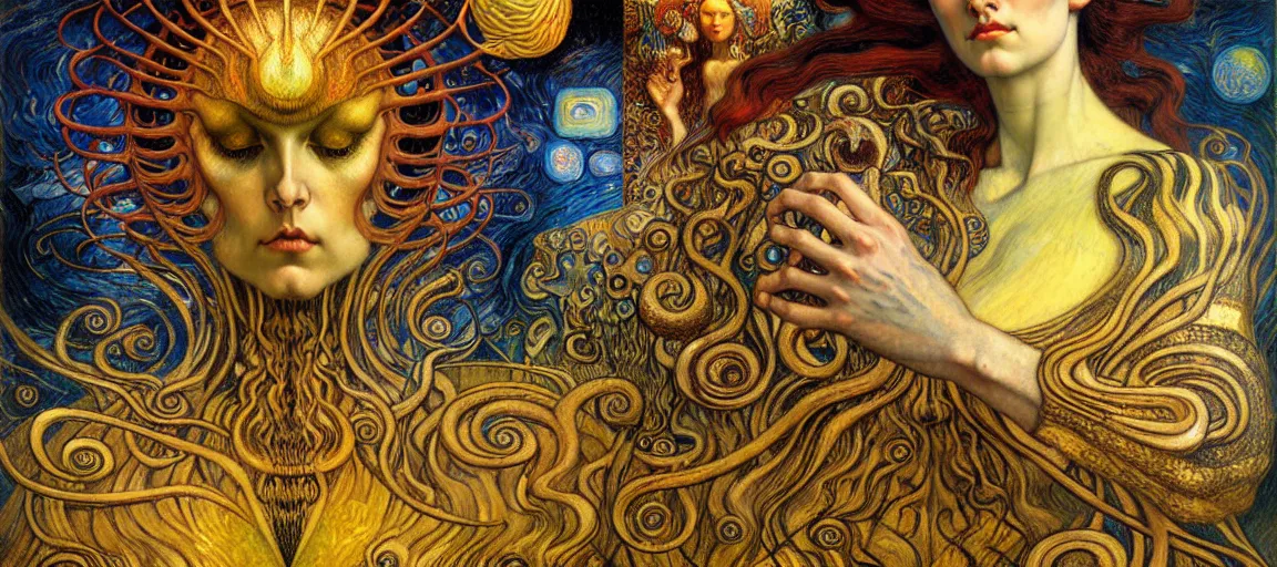 Image similar to Divine Chaos Engine by Karol Bak, Jean Delville, William Blake, Gustav Klimt, and Vincent Van Gogh, symbolist, visionary