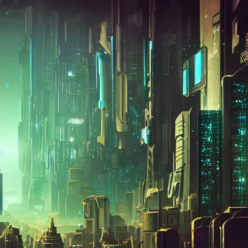 Image similar to cyberpunk city with deep field and many galaxies in the sky, highly detailed, sharp focus