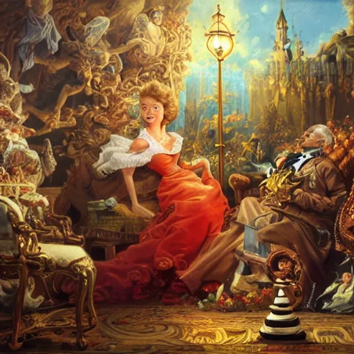 Image similar to giving advice for stock market, Realistic, Regal, Refined, Detailed Digital Art, Michael Cheval, Walt Disney (1937), François Boucher, Oil Painting, Steampunk, Highly Detailed, Cinematic Lighting, Unreal Engine, 8k