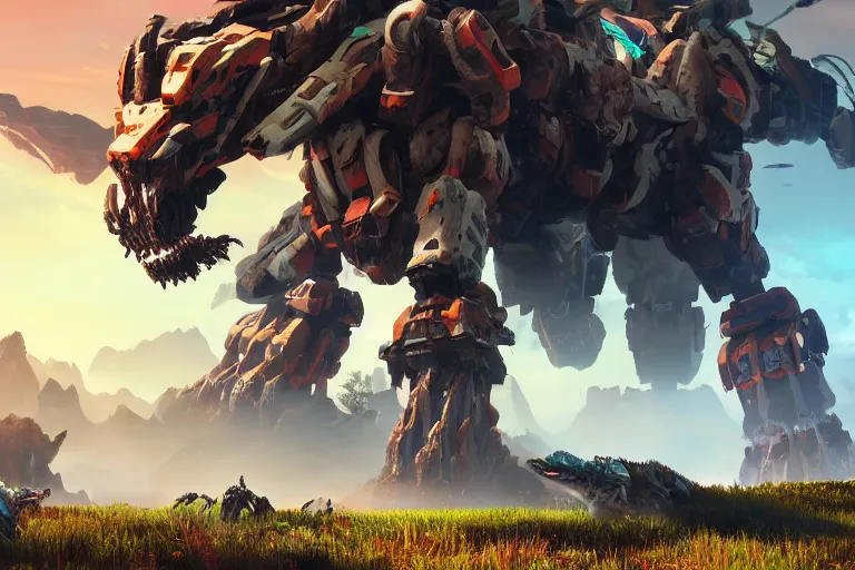 Image similar to tremortusk machine mecha animal beast robot of horizon forbidden west horizon zero dawn bioluminiscence global illumination ray tracing hdr fanart arstation by sung choi and eric pfeiffer and gabriel garza and casper konefal