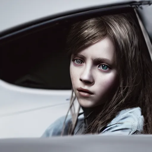 Image similar to portrait of girl in car, 8 k uhd, unreal engine, octane render in the artstyle of finnian macmanus, john park and greg rutkowski