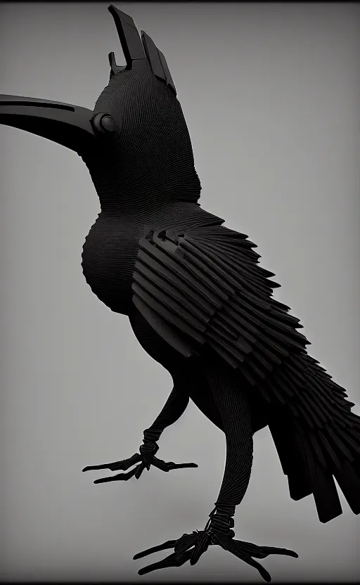 Image similar to biomechanical corvid, style of h. r. geiger, cinematic render