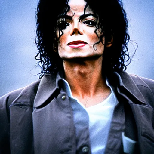 Image similar to a cinematic film still of Michael Jackson starring in an Anime, portrait, 40mm lens, shallow depth of field, close up, split lighting, cinematic