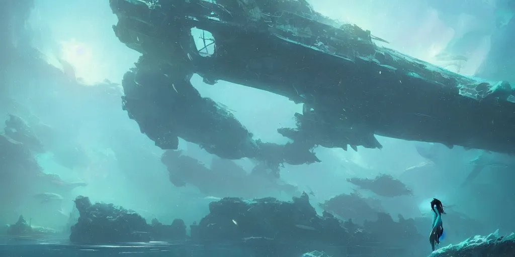 Image similar to science fiction pandora avatar wallpaper action ocean coral blue turquoise by greg rutkowski