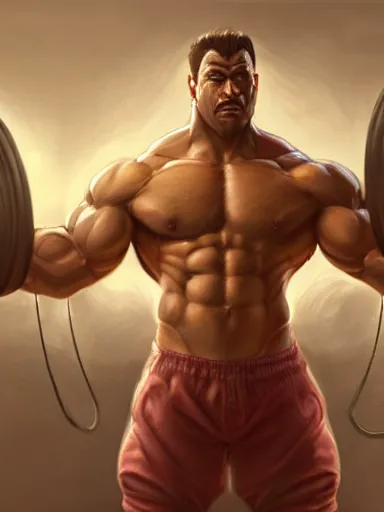 Prompt: a handsome man flexing in the gym. intricate, elegant, highly detailed, digital painting, artstation, cinematic shot, concept art, sharp focus, illustration, by justin gerard and artgerm, 8 k
