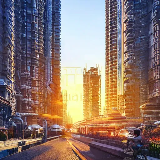 Prompt: mumbai in the future, architecture, urban, cinematic, super realisitc, city streets, golden hour, distopian fantasy artwork made in 2 0 2 0