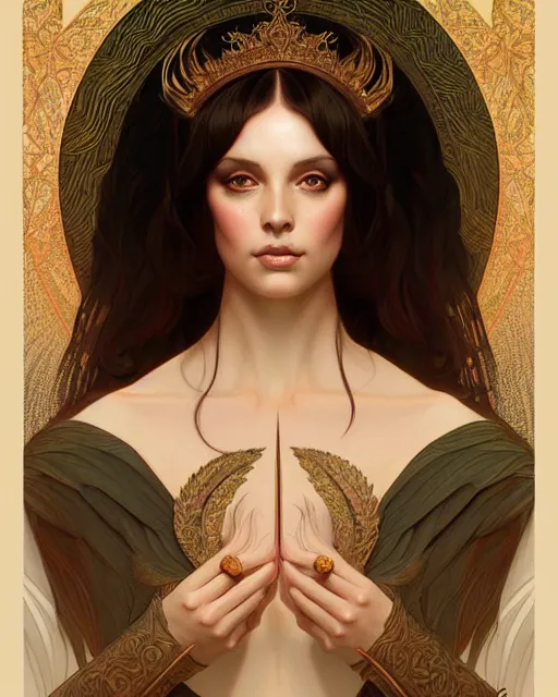 Image similar to symmetry portrait of welsh brunette princess, glam, shadowfire, forest background, intricate, elegant, highly detailed, digital painting, artstation, concept art, smooth, sharp focus, illustration, art by artgerm and greg rutkowski and fra angelico and alphons mucha