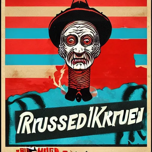 Prompt: Freddy Krueger Russian propaganda poster