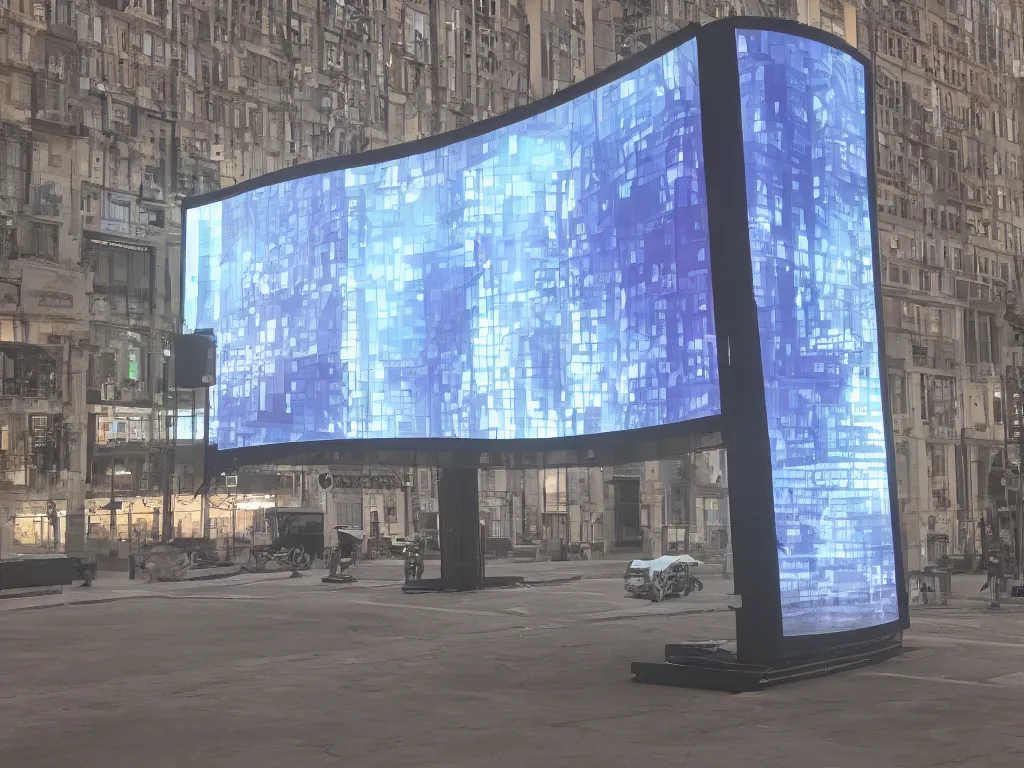 Prompt: city sized curved screens projecting a reference sheet