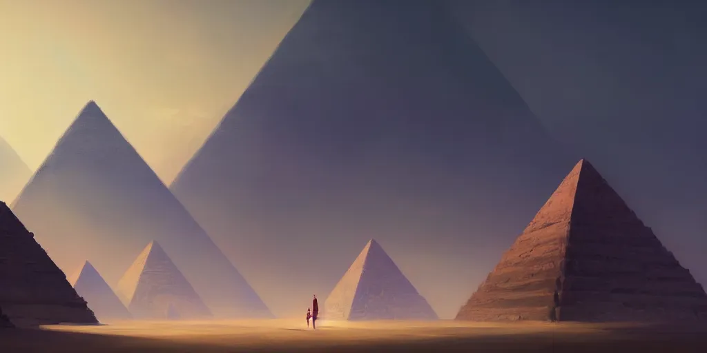 Image similar to pyramids, extremely detailed minimalist painting, in the style of fenghua zhong and ruan jia and jeremy lipking and peter mohrbacher, mystical colors, rim light, beautiful lighting, 8 k, stunning scene, raytracing, octane, trending on artstation