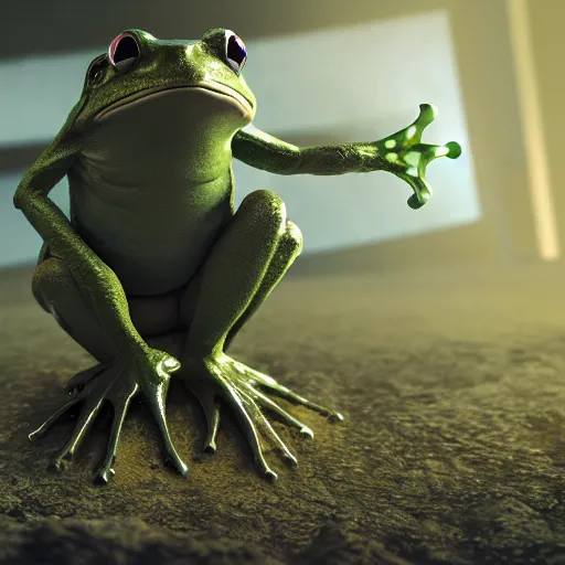 Prompt: a frog warlock standing on two legs, concept art, matte painting, trending artstation, octane render, 8k