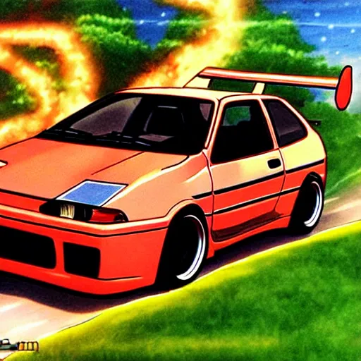 Prompt: fiat punto initial d, anime art