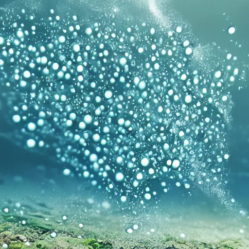 Image similar to army of air bubbles under water, photorealistic