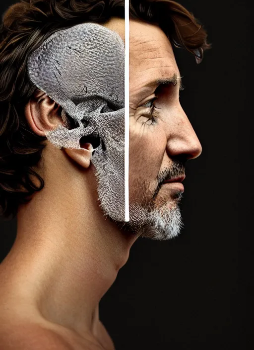 Image similar to a profile portrait of justin trudeau with translucent skin, visible cranial cavity, opening in skull, zipper, inside head cobwebs, dust and rats, beautiful detailed intricate insanely detailed octane render, 8 k artistic photography, photorealistic, chiaroscuro, by david cronenberg, raphael, caravaggio