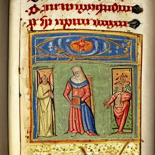 Prompt: medieval manuscript art of spongebob