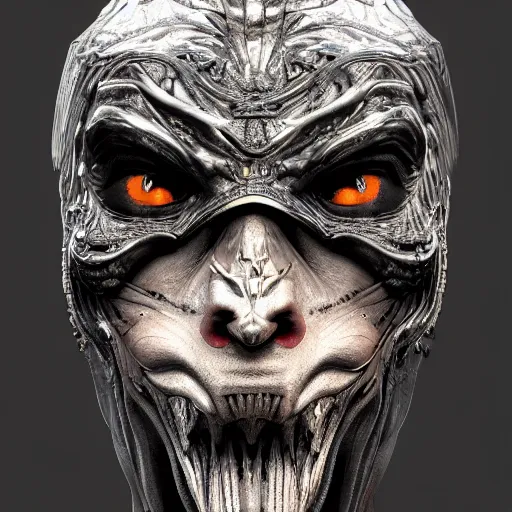 Image similar to Very very very very highly detailed epic photo of demonic face with venetian mask, intricate, dystopian, sci-fi, extremely detailed, digital painting, artstation, concept art, smooth, sharp focus, illustration, intimidating lighting, incredible art by Anton Pieck, Octane render in Maya and Houdini VFX