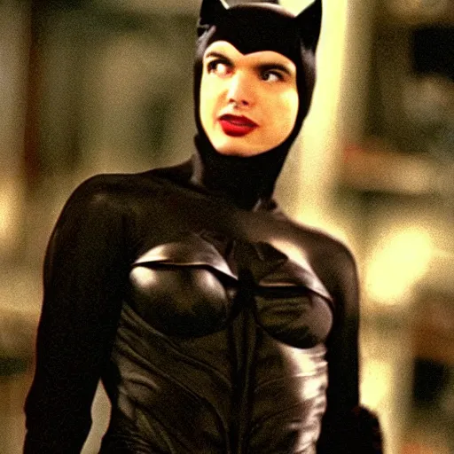 Image similar to “a still of Nathan Fielder as Catwoman in Batman Returns”