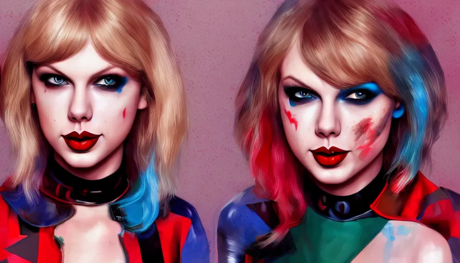 Image similar to Taylor Swift as Harley Quinn, hyperdetailed, artstation, cgsociety, 8k