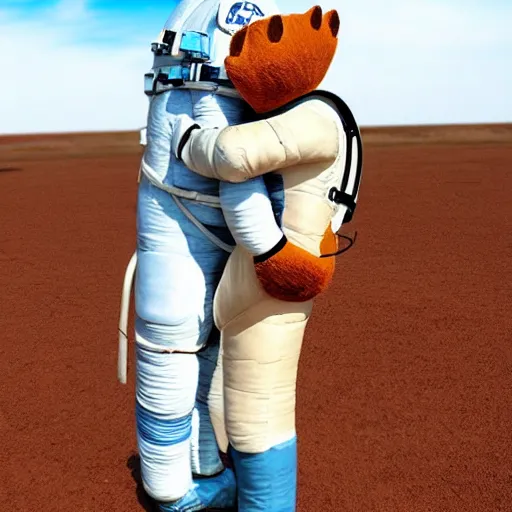 Image similar to horse hugging an astronaut