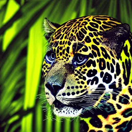 Image similar to a neon jaguar in the jungle