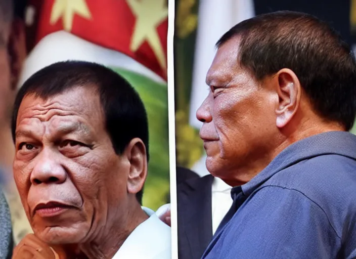 Image similar to rodrigo duterte and thanos staring at each other, real life photograph, award winning photograph, 4 k