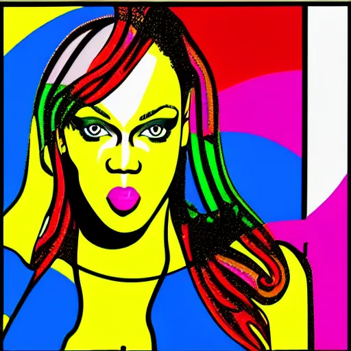 Image similar to rainbow tyra banks. pop art