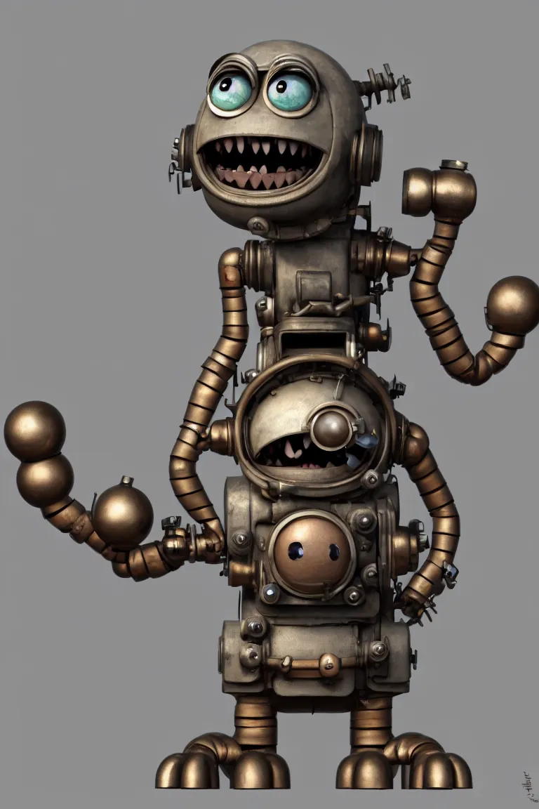 Prompt: a tiny cute dieselpunk monster with pistons and belts and camshaft pulley and big eyes smiling and waving, back view, isometric 3d, ultra hd, character design by Mark Ryden and Pixar and Hayao Miyazaki, unreal 5, DAZ, hyperrealistic, Cycles4D render, Arnold render, Blender Render, cosplay, RPG portrait, dynamic lighting, intricate detail, summer vibrancy, cinematic, centered, focused, sharp