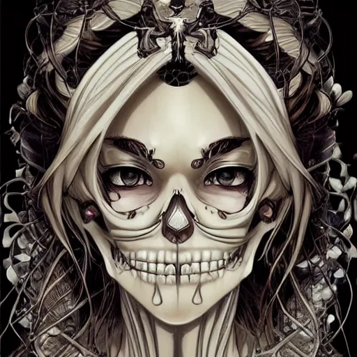 Prompt: anime manga skull portrait young woman angel disney skeleton, intricate, elegant, highly detailed, digital art, ffffound, art by JC Leyendecker and sachin teng