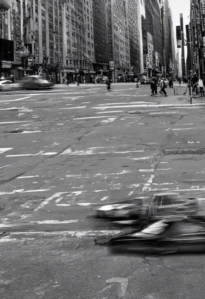 Prompt: Hyper-realistic photographic rendering of a partially invisible automobile on a busy New York City street