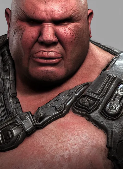 Prompt: Morbidly obese Marcus Fenix from Gears of War, detailed 3D render